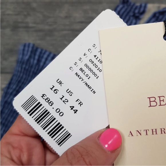 Belize Anthropologie Crop Top UK 16 US 12 Blue Gingham Checked Smocking BNWT - Picture 5 of 13